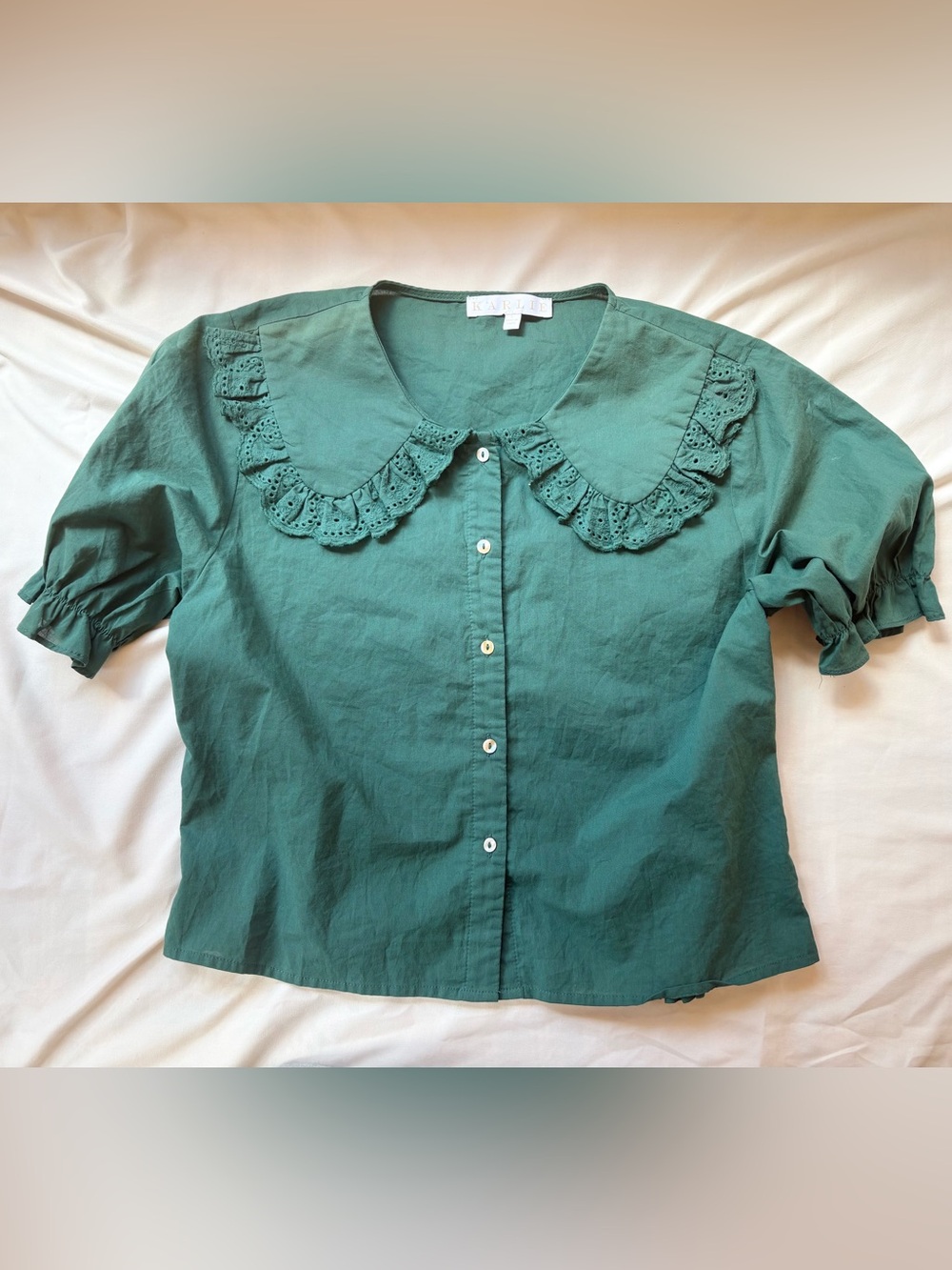 Karlie Teal Eyelet Peter Pan Collar Top size L